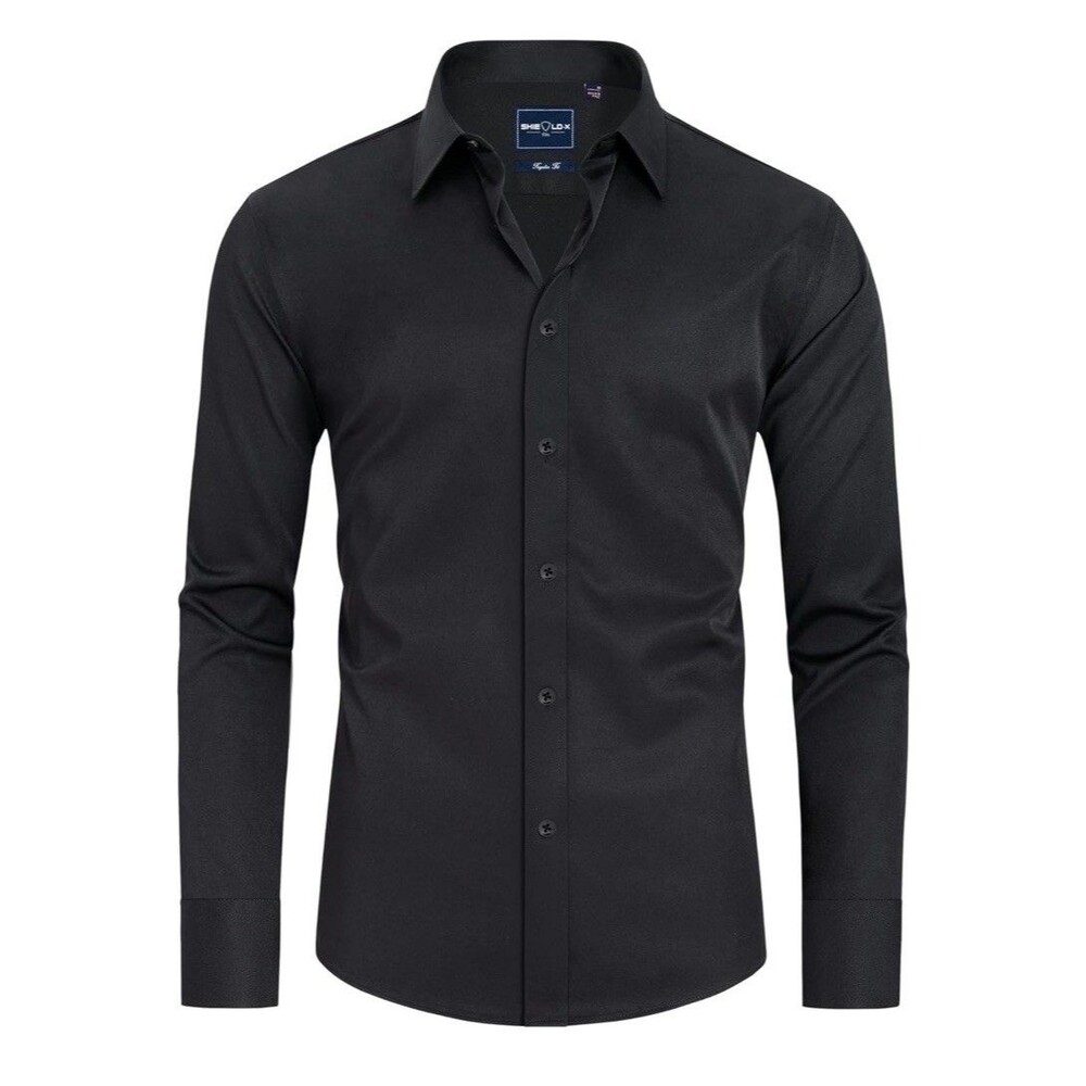 Alimens & Gentle Men's Black Button Front Stain Shield Slim Dress Shirt M